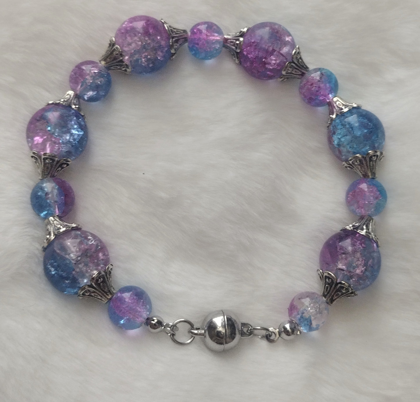 "Decorated Glass" Glass Beaded Bracelet, Magnetic Clasp, 2 Colors