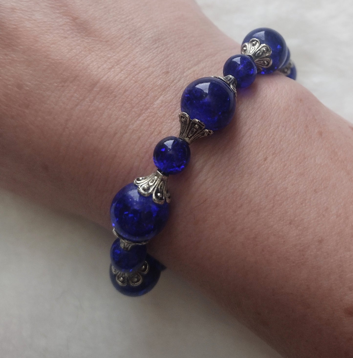 "Decorated Glass" Glass Beaded Bracelet, Magnetic Clasp, 2 Colors