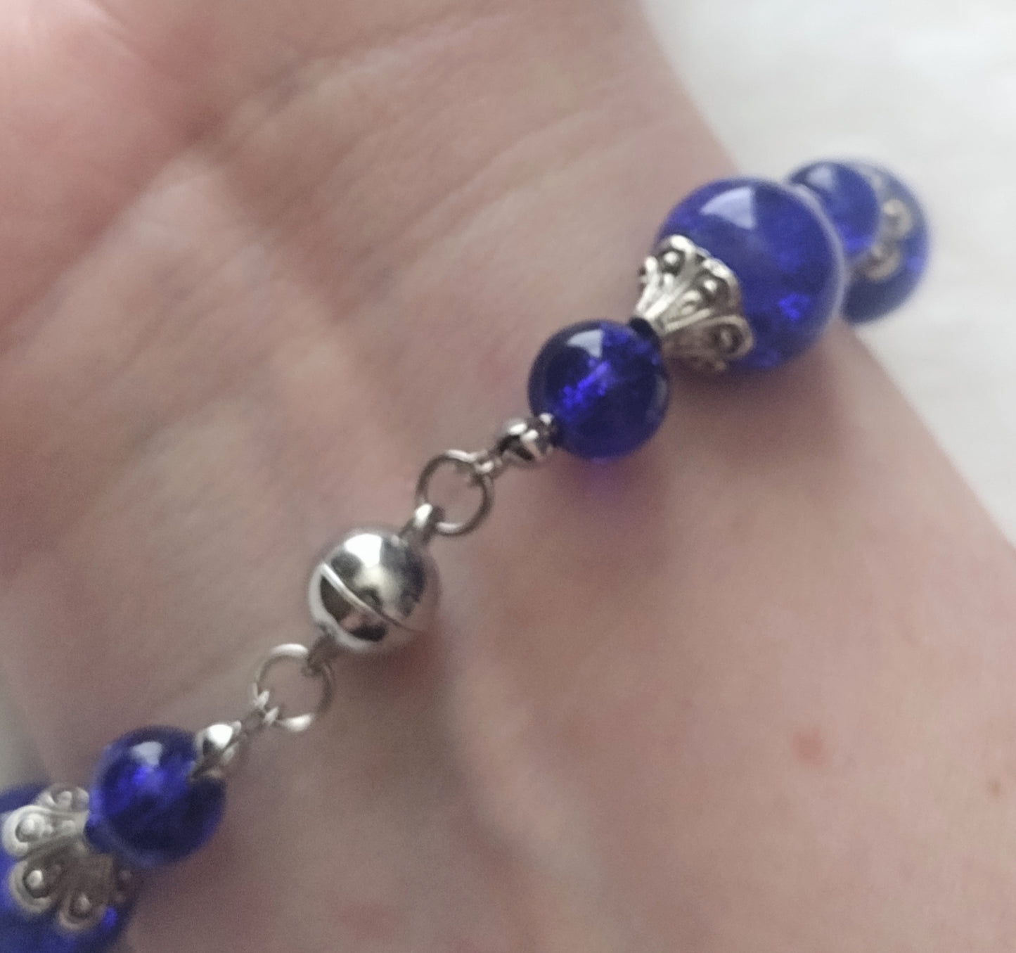 "Decorated Glass" Glass Beaded Bracelet, Magnetic Clasp, 2 Colors