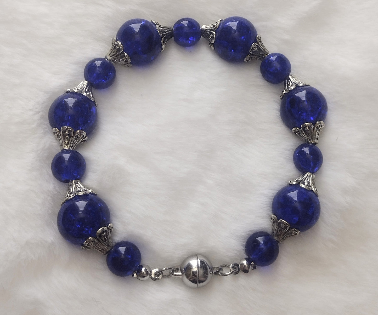 "Decorated Glass" Glass Beaded Bracelet, Magnetic Clasp, 2 Colors