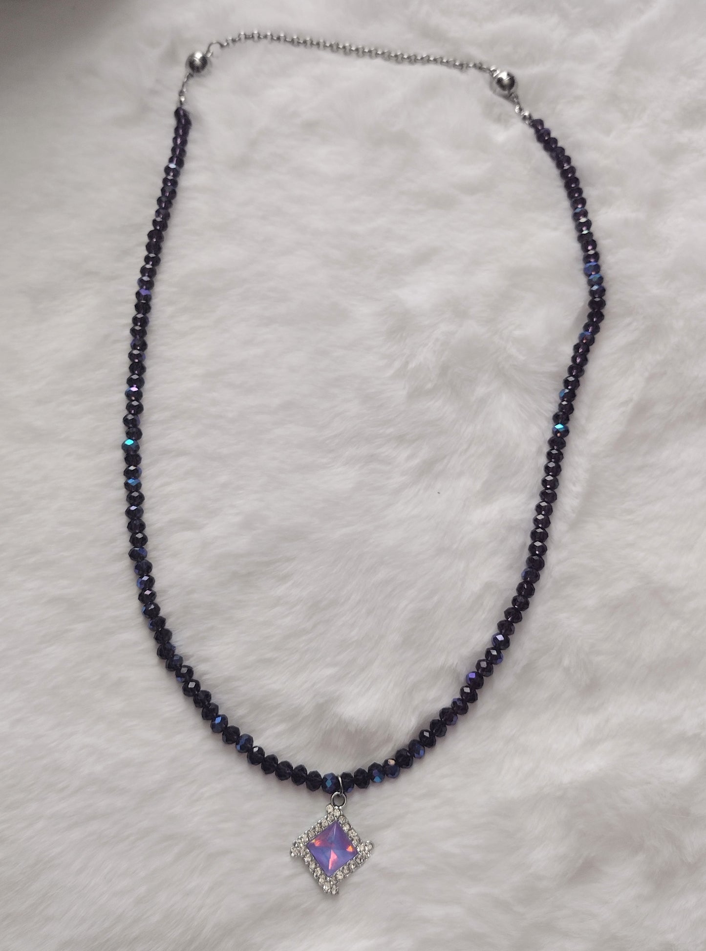 "Purple Passion" AB Glass Beaded Necklace, Stainless Steel, Magnetic Clasp, 1 Color