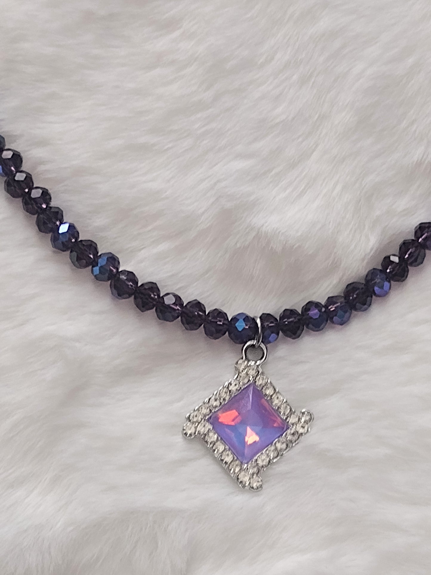 "Purple Passion" AB Glass Beaded Necklace, Stainless Steel, Magnetic Clasp, 1 Color