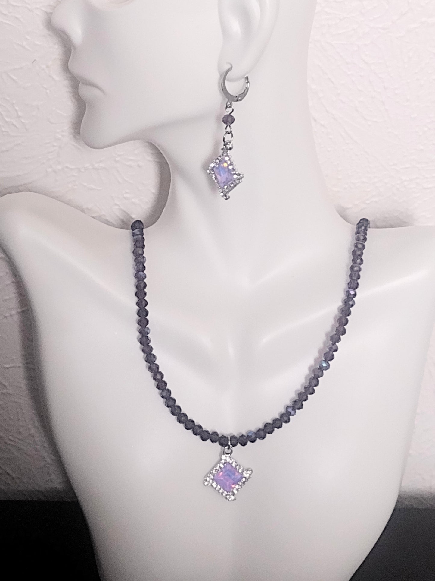 "Purple Passion" AB Glass Beaded Necklace, Stainless Steel, Magnetic Clasp, 1 Color