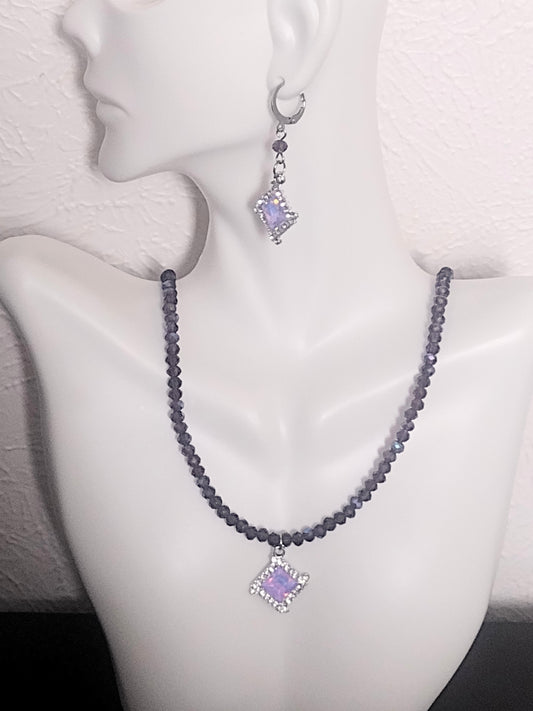 "Purple Passion" AB Glass Beaded Necklace, Stainless Steel, Magnetic Clasp, 1 Color
