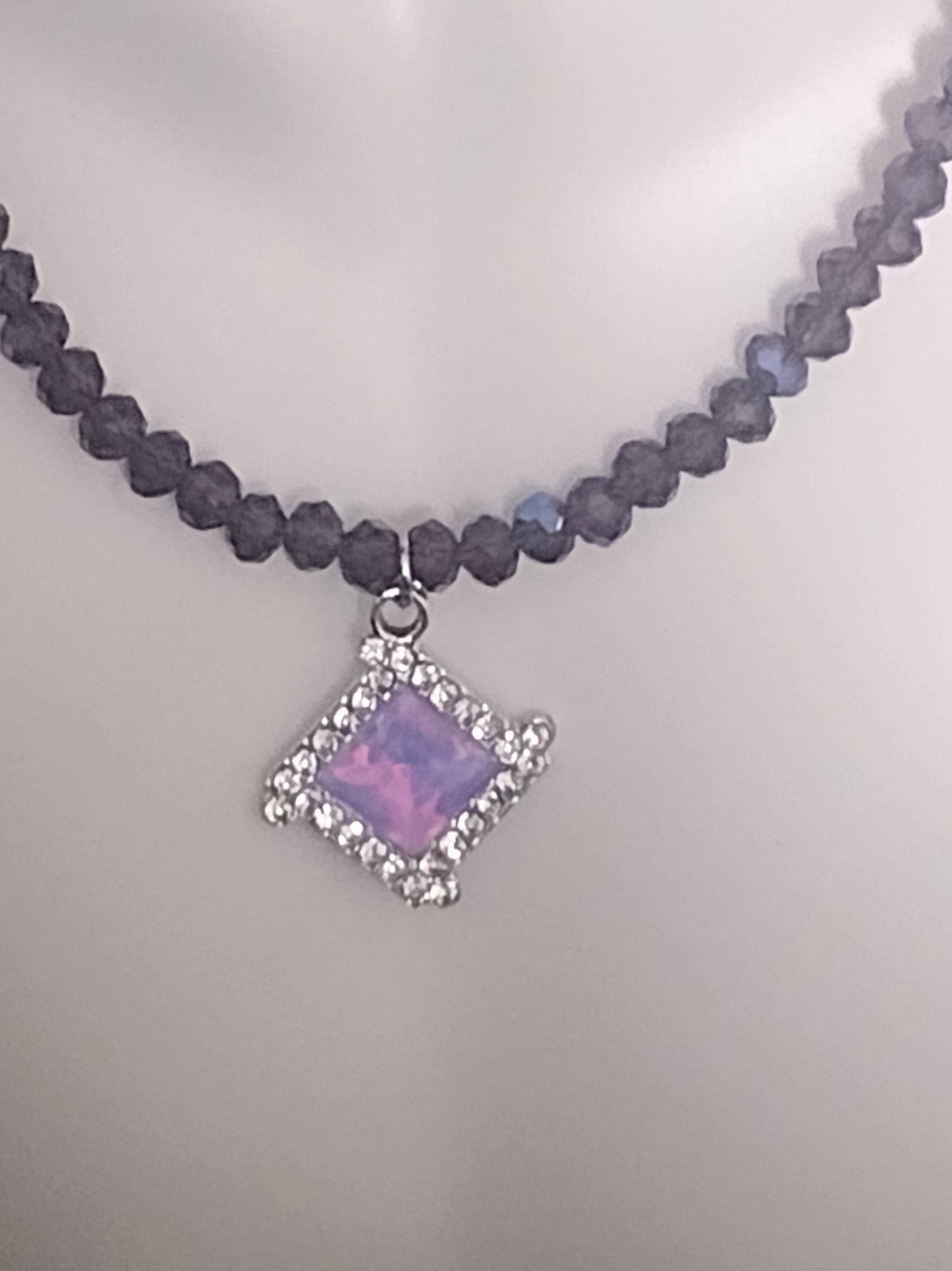 "Purple Passion" AB Glass Beaded Necklace, Stainless Steel, Magnetic Clasp, 1 Color