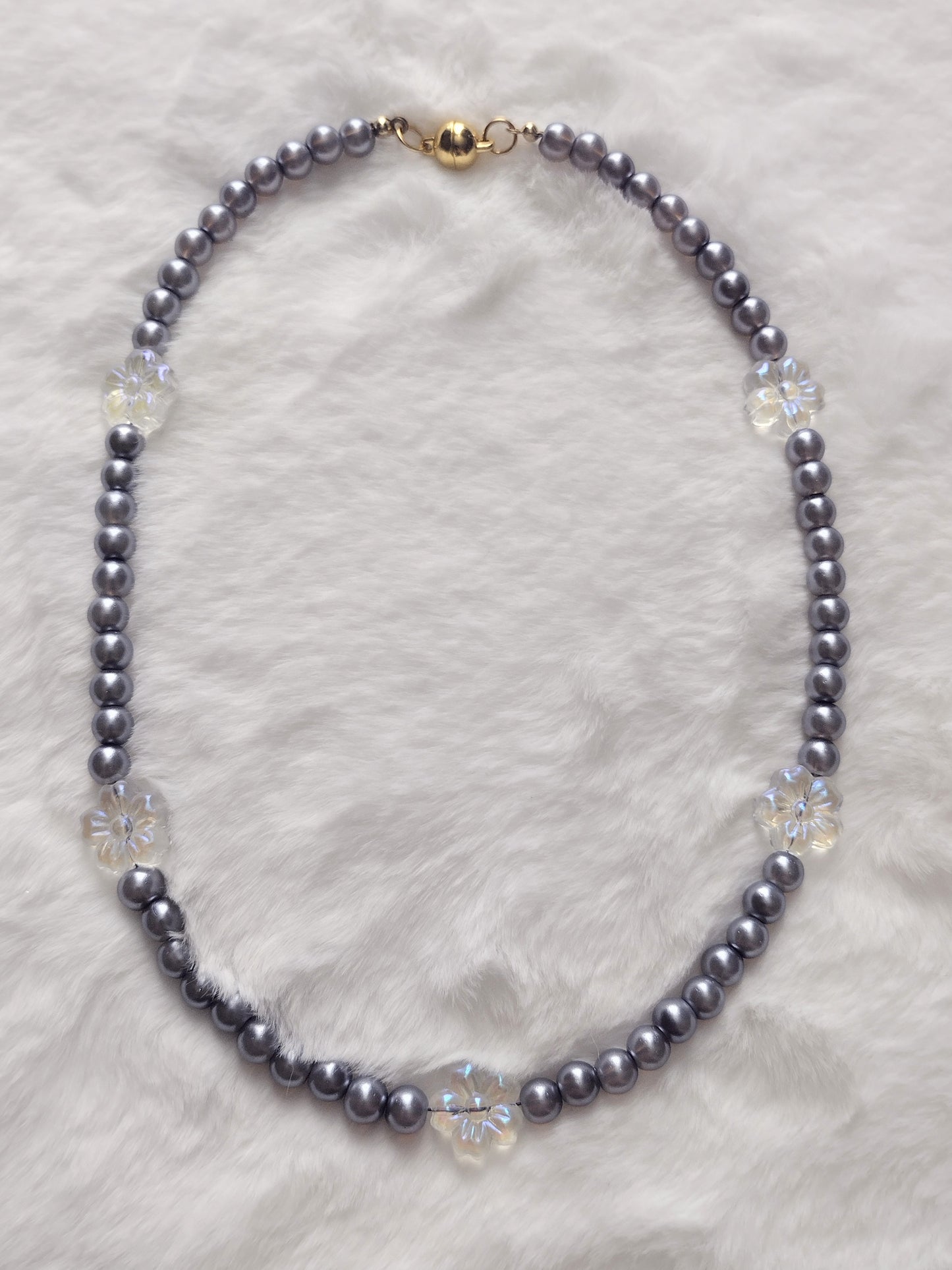 "Spring Pearls" Glass Pearl Beaded Necklace, Stainless Steel, Magnetic Clasp, 6 Colors