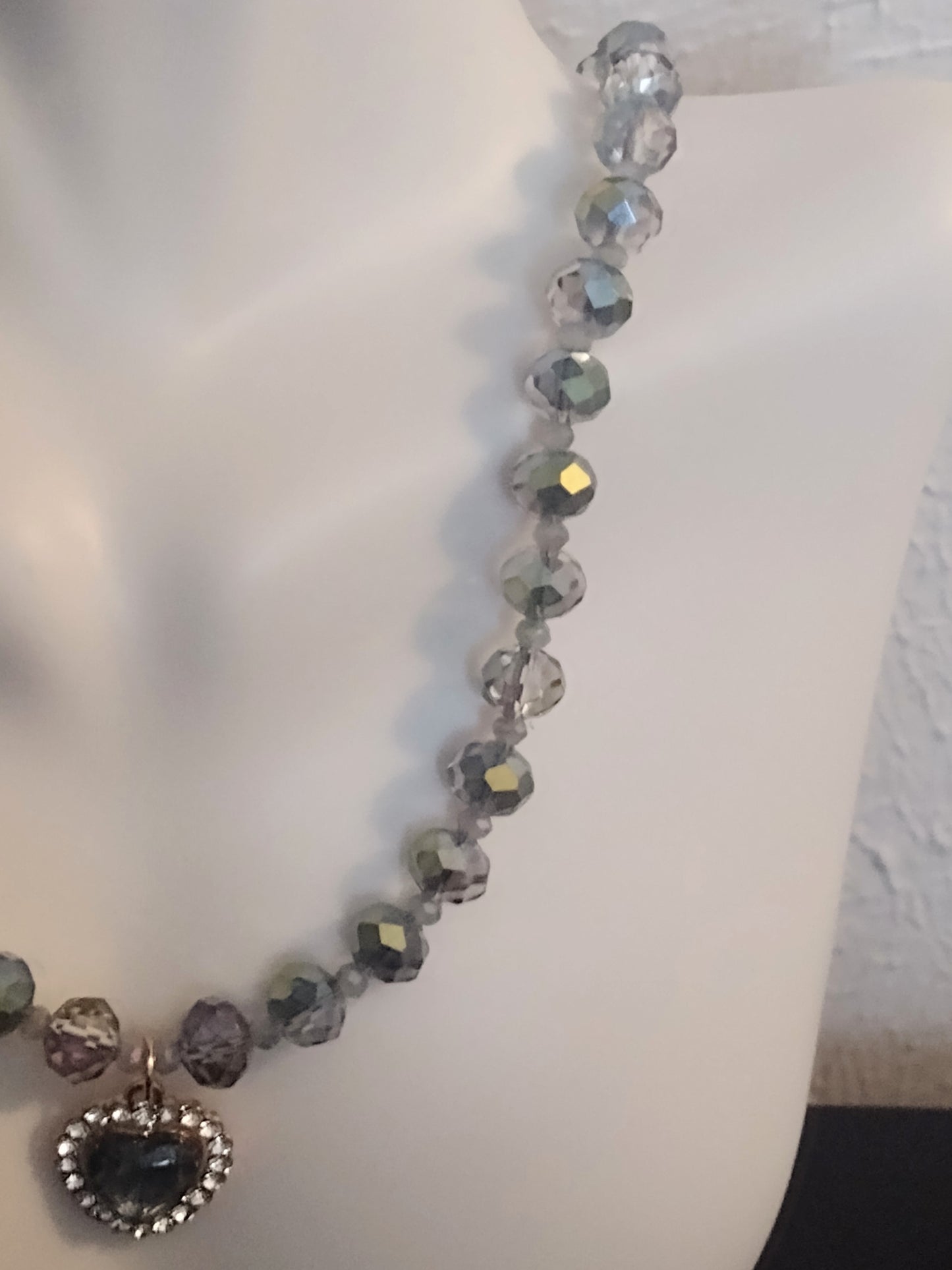"Stormy Love" Glass Beaded Necklace, Magnetic Clasp, Stainless Steel
