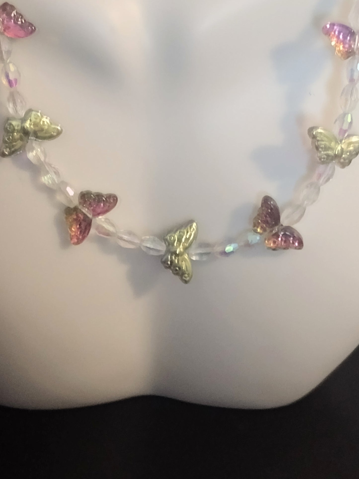 "Butterfly Garden" Glass Beaded Necklace, Magnetic Clasp, Stainless Steel