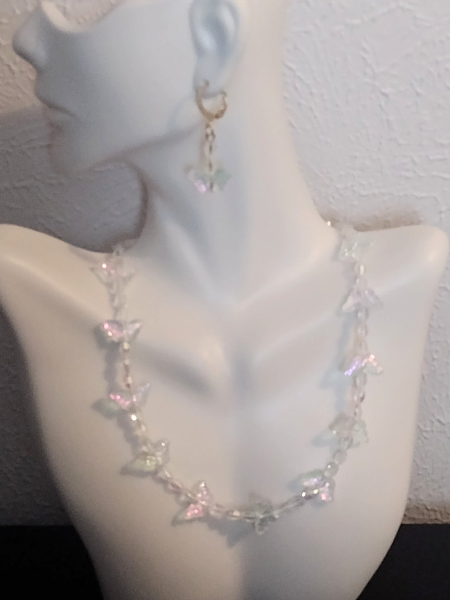 "Butterfly Garden" Glass Beaded Necklace, Magnetic Clasp, Stainless Steel
