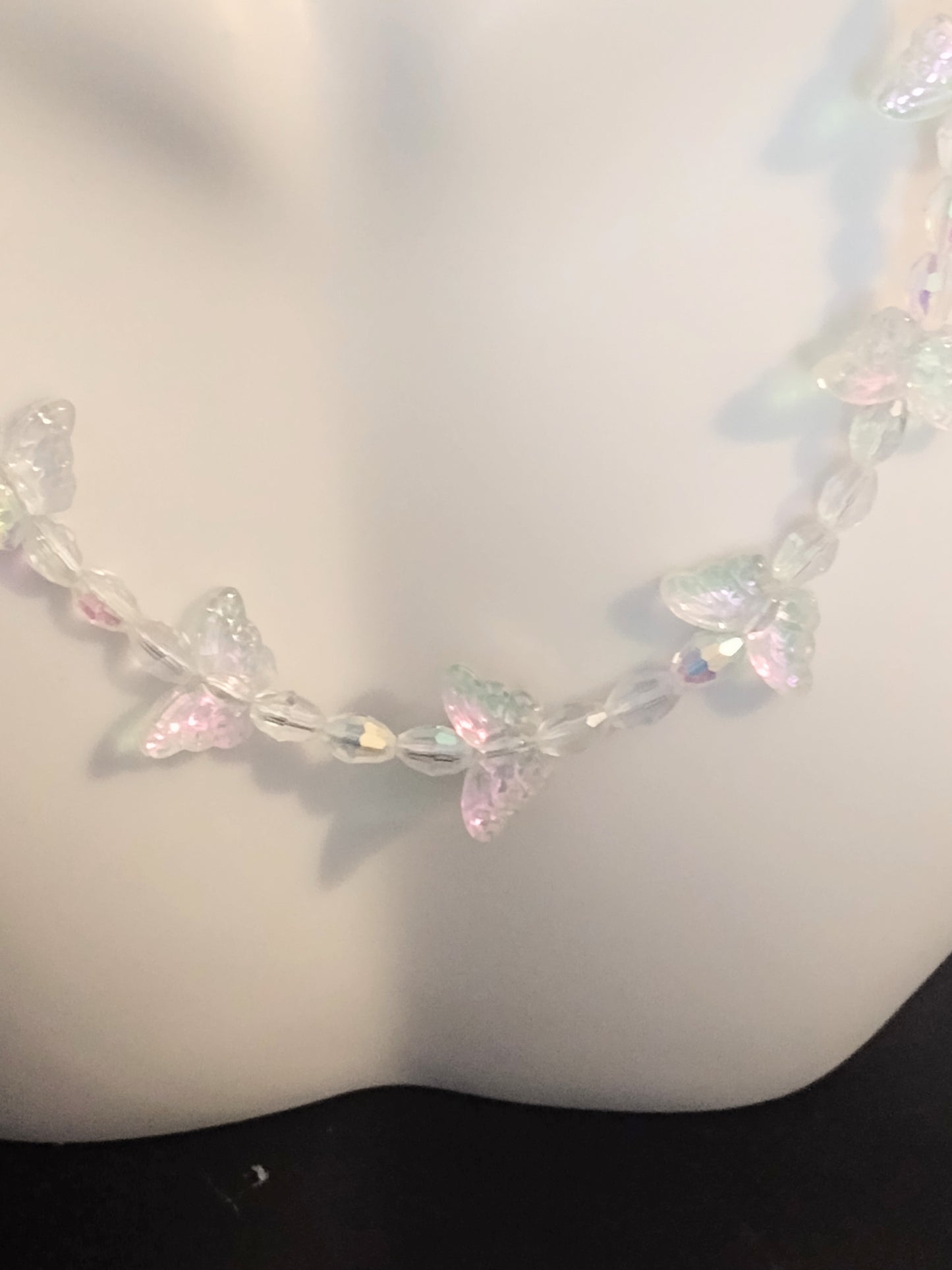 "Butterfly Garden" Glass Beaded Necklace, Magnetic Clasp, Stainless Steel