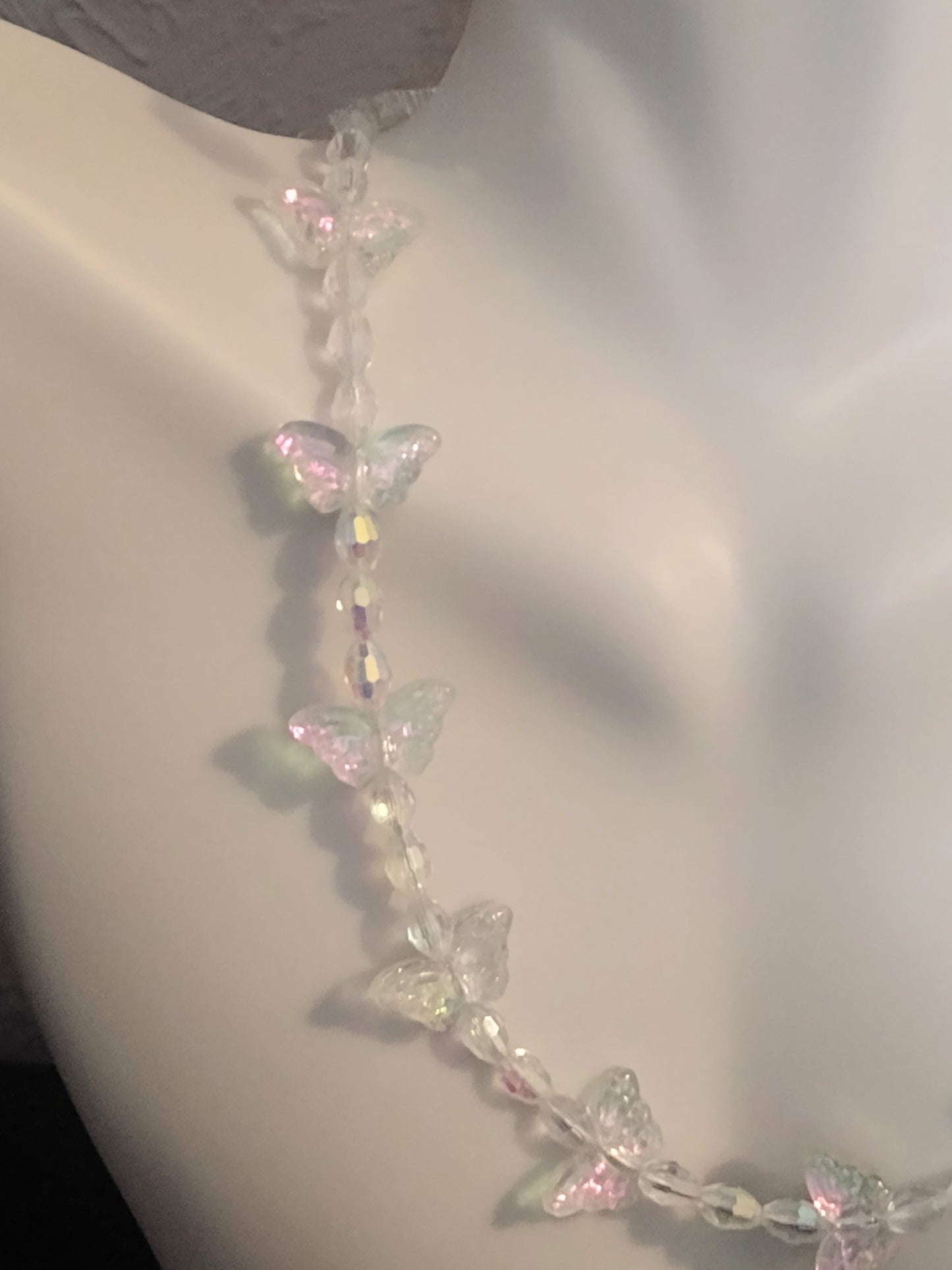 "Butterfly Garden" Glass Beaded Necklace, Magnetic Clasp, Stainless Steel