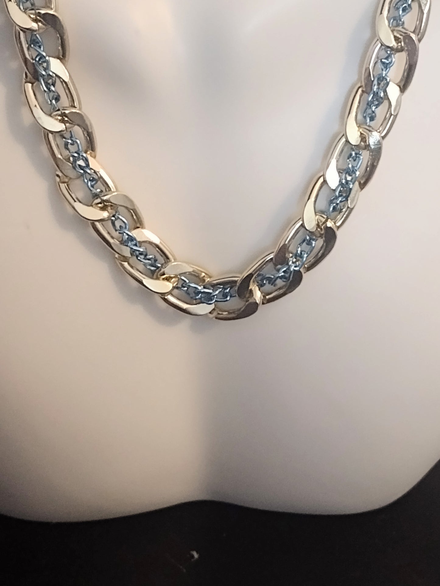 "Gold Two Toned" Gold Stainless Steel Chunky Chain Necklace, Magnetic Clasp