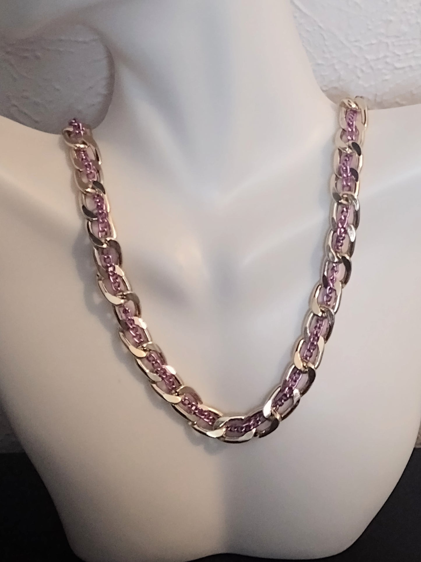 "Gold Two Toned" Gold Stainless Steel Chunky Chain Necklace, Magnetic Clasp
