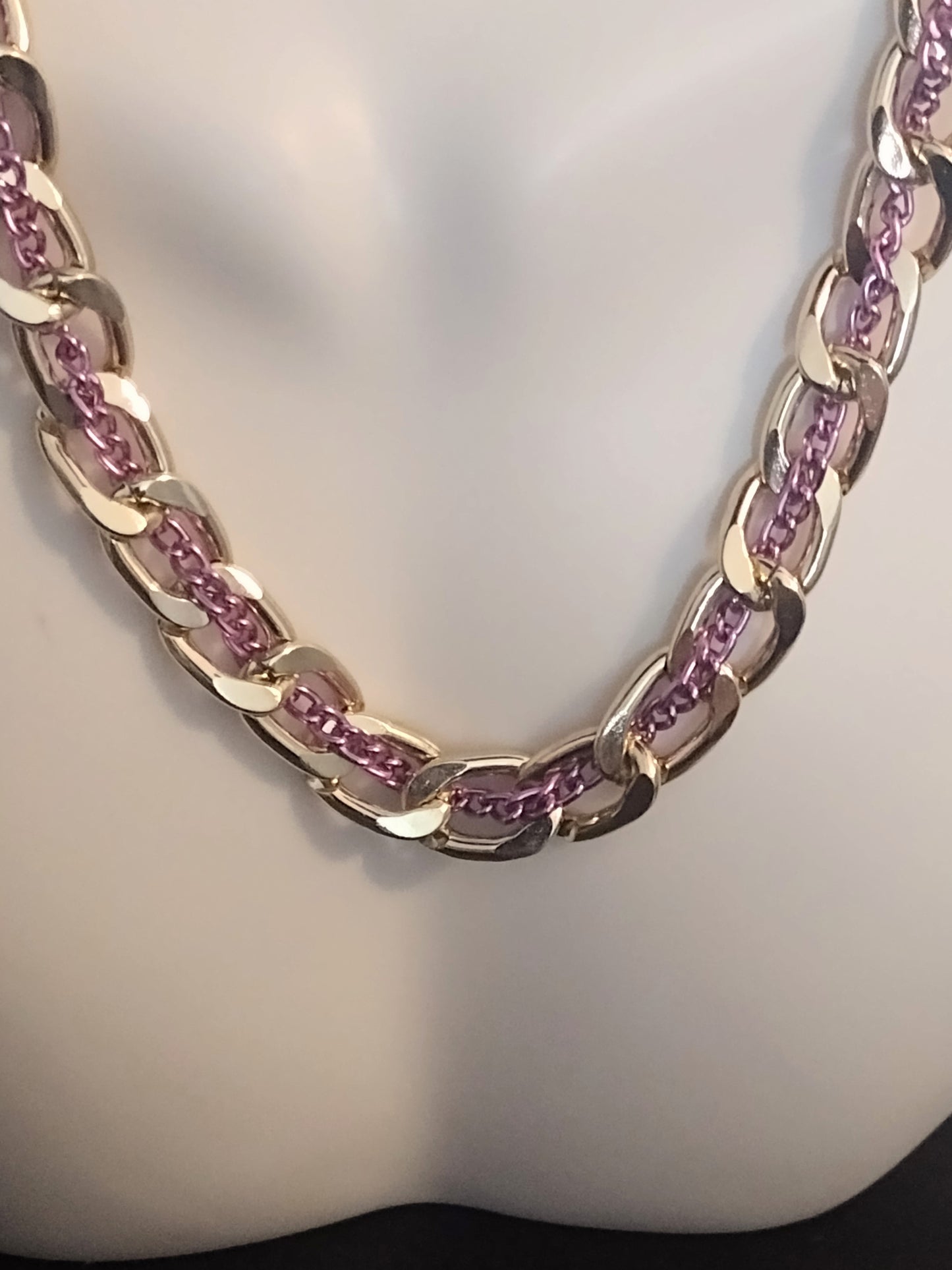 "Gold Two Toned" Gold Stainless Steel Chunky Chain Necklace, Magnetic Clasp