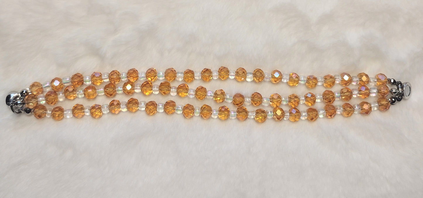 "Sunset Crush" Orange Glass Beaded 3 Strand Bracelet, Magnetic Closure , 2 Sizes