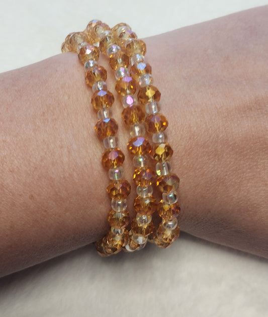 "Sunset Crush" Orange Glass Beaded 3 Strand Bracelet, Magnetic Closure , 2 Sizes