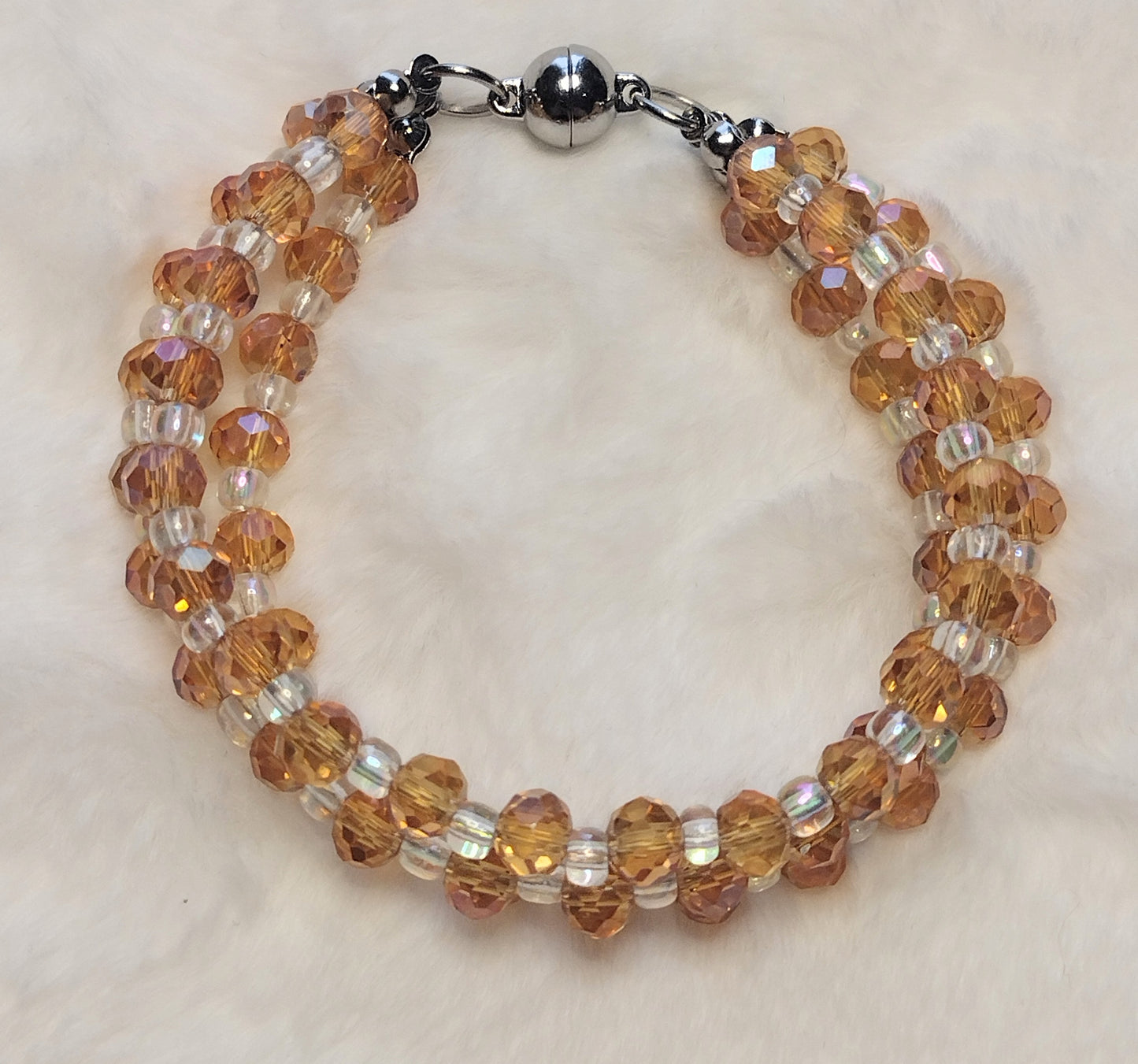 "Sunset Crush" Orange Glass Beaded 3 Strand Bracelet, Magnetic Closure , 2 Sizes