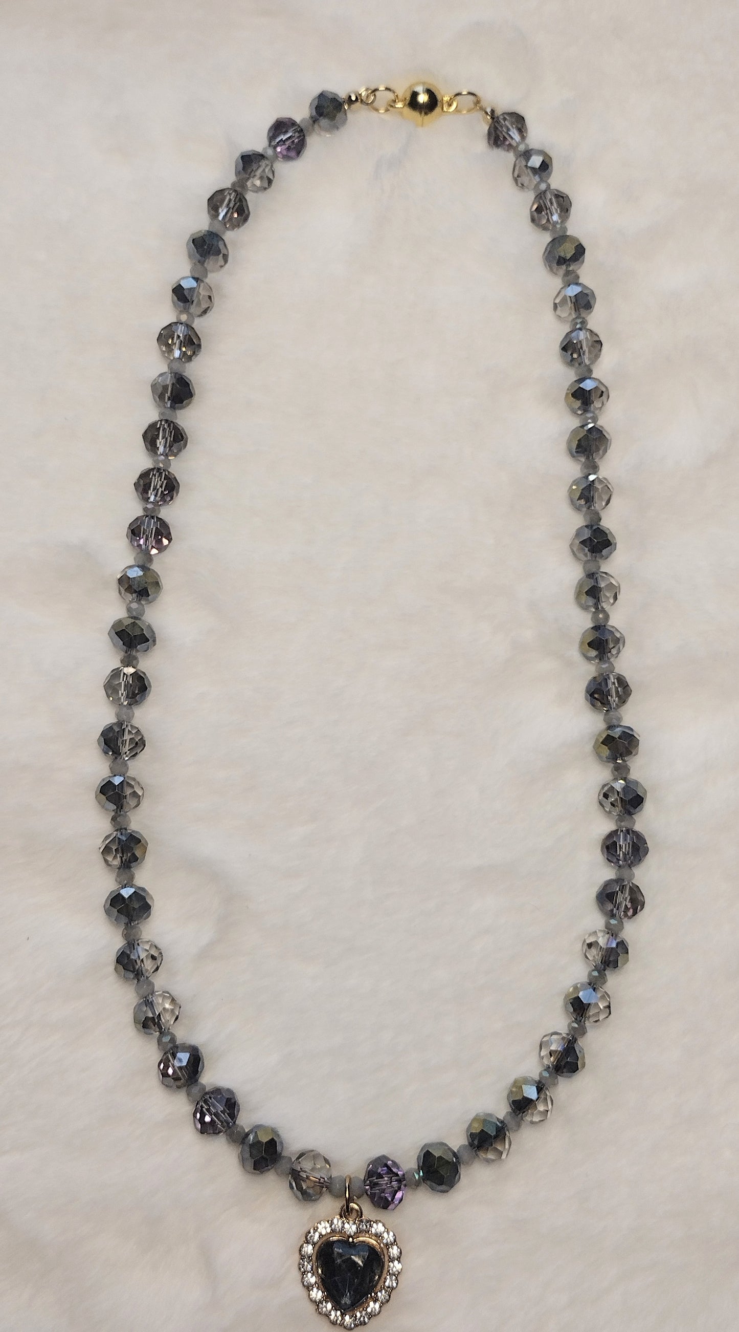 "Stormy Love" Glass Beaded Necklace, Magnetic Clasp, Stainless Steel