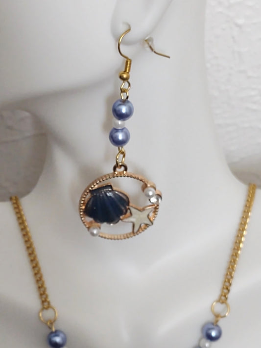 "Shells and Pearls" Glass Pearl Beaded Earrings, Gold Stainless Steel Ear Wires