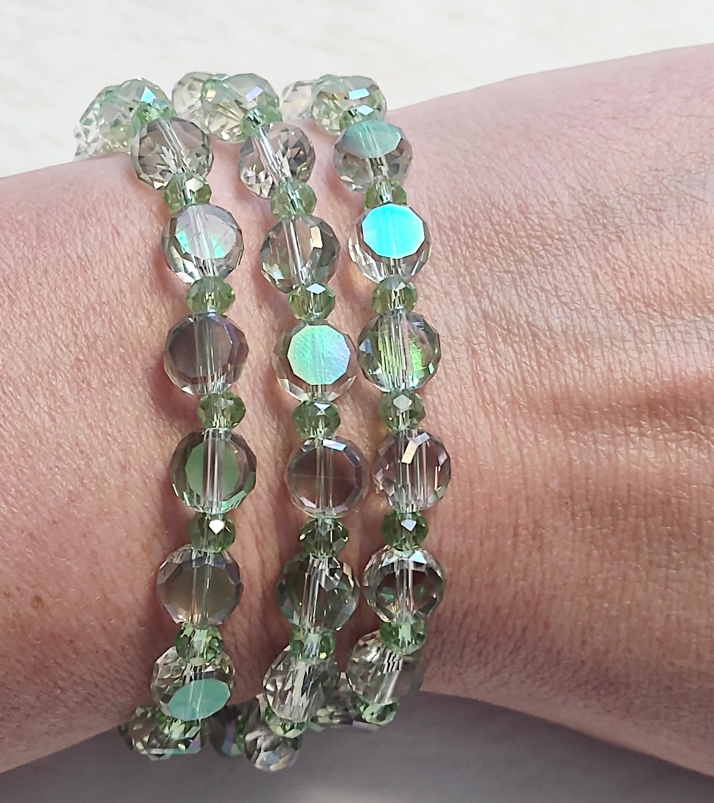"Aurora" Glass Bead 3 Strand Bracelet, Stainless Steel, Magnetic Clasp