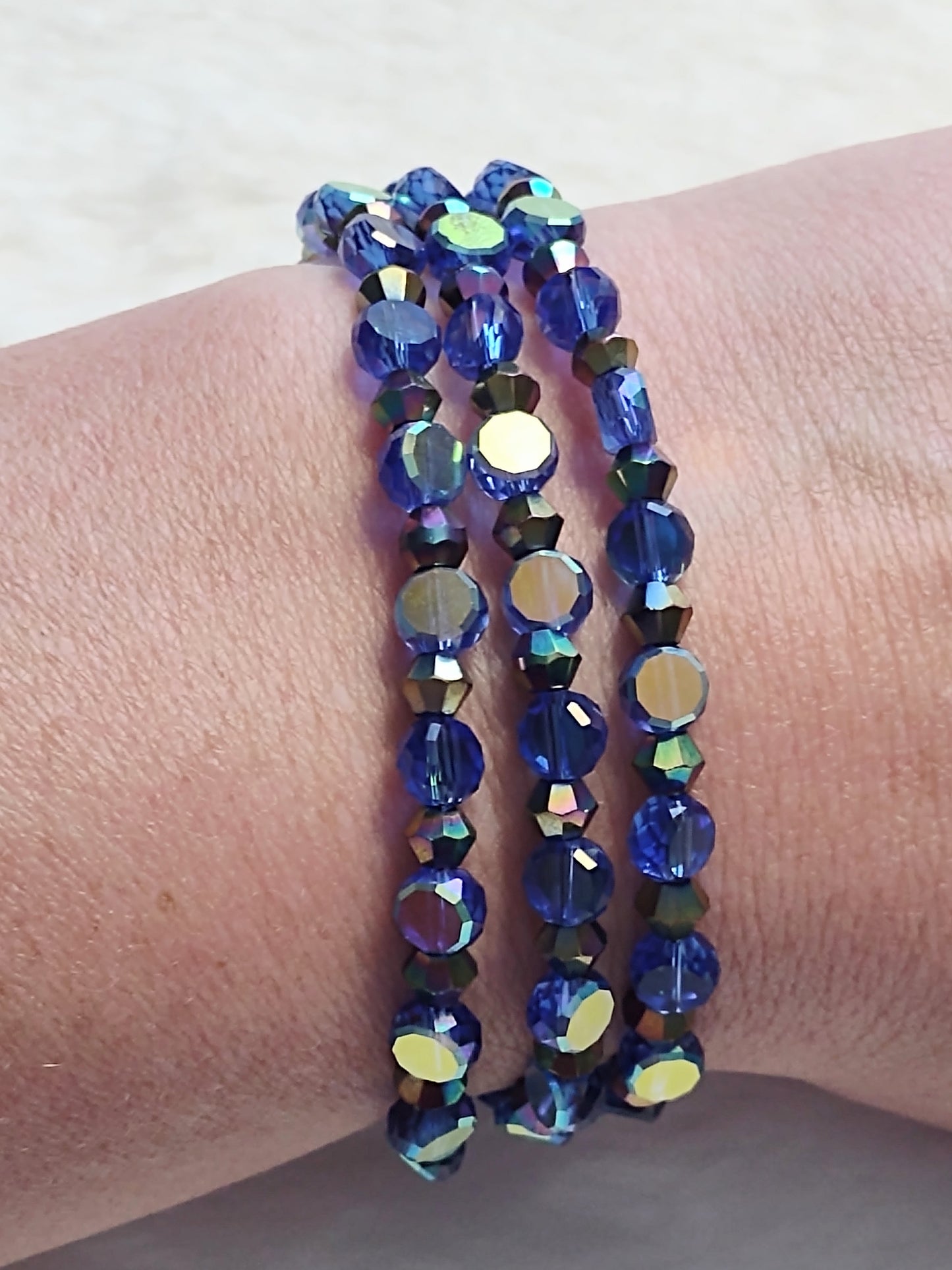 "Mystic Mini Aurora" 3 Strand AB Glass Beaded Bracelet, Magnetic Clasp, 2 Colors