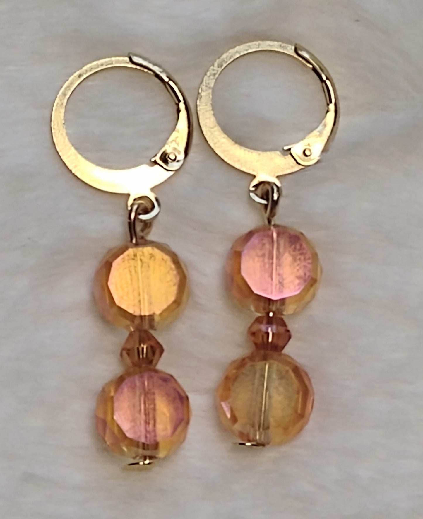 "Aurora" AB Glass Bead Dangle Earrings, Huggie back, Stainless Steel , 4 Colors