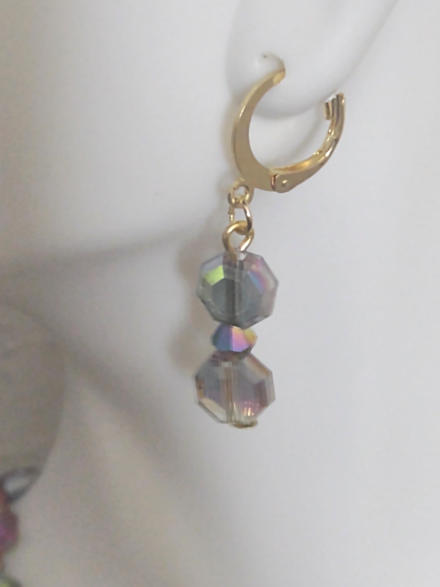 "Aurora" AB Glass Bead Dangle Earrings, Huggie back, Stainless Steel , 4 Colors