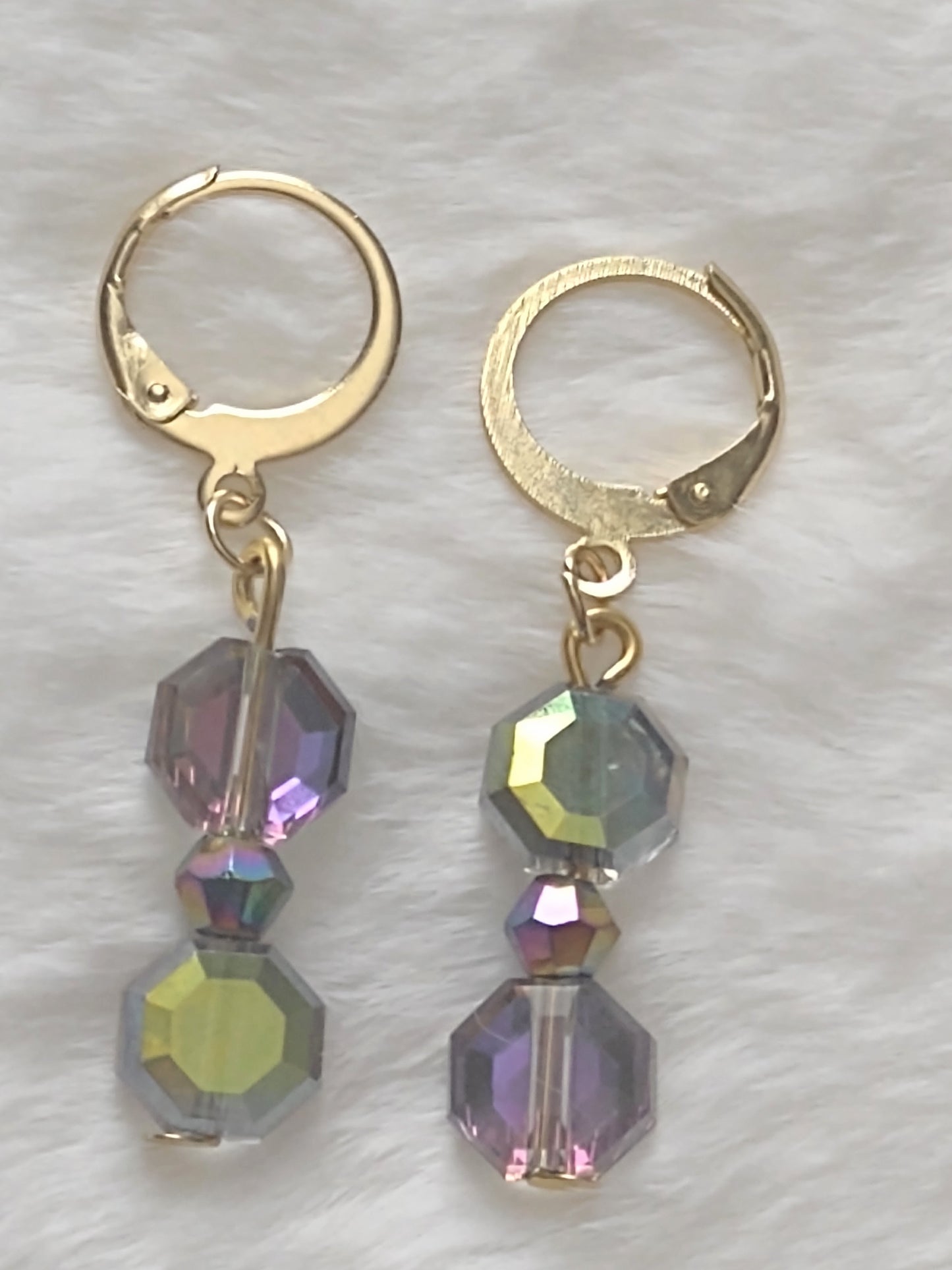 "Aurora" AB Glass Bead Dangle Earrings, Huggie back, Stainless Steel , 4 Colors