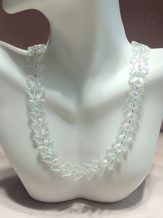 "Butterfly Summer" Glass Bead Butterfly Necklace, Stainless Steel, Magnetic Clasp