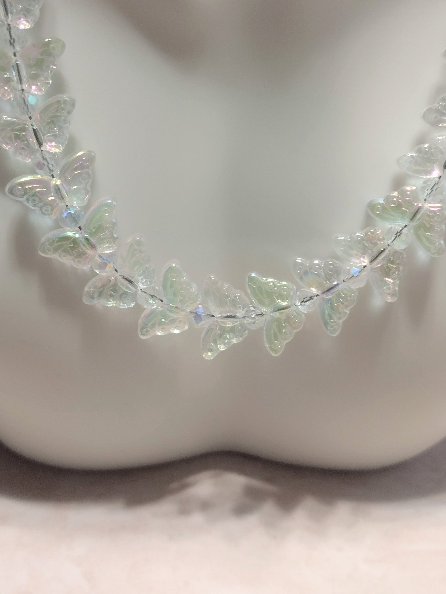 "Butterfly Summer" Glass Bead Butterfly Necklace, Stainless Steel, Magnetic Clasp