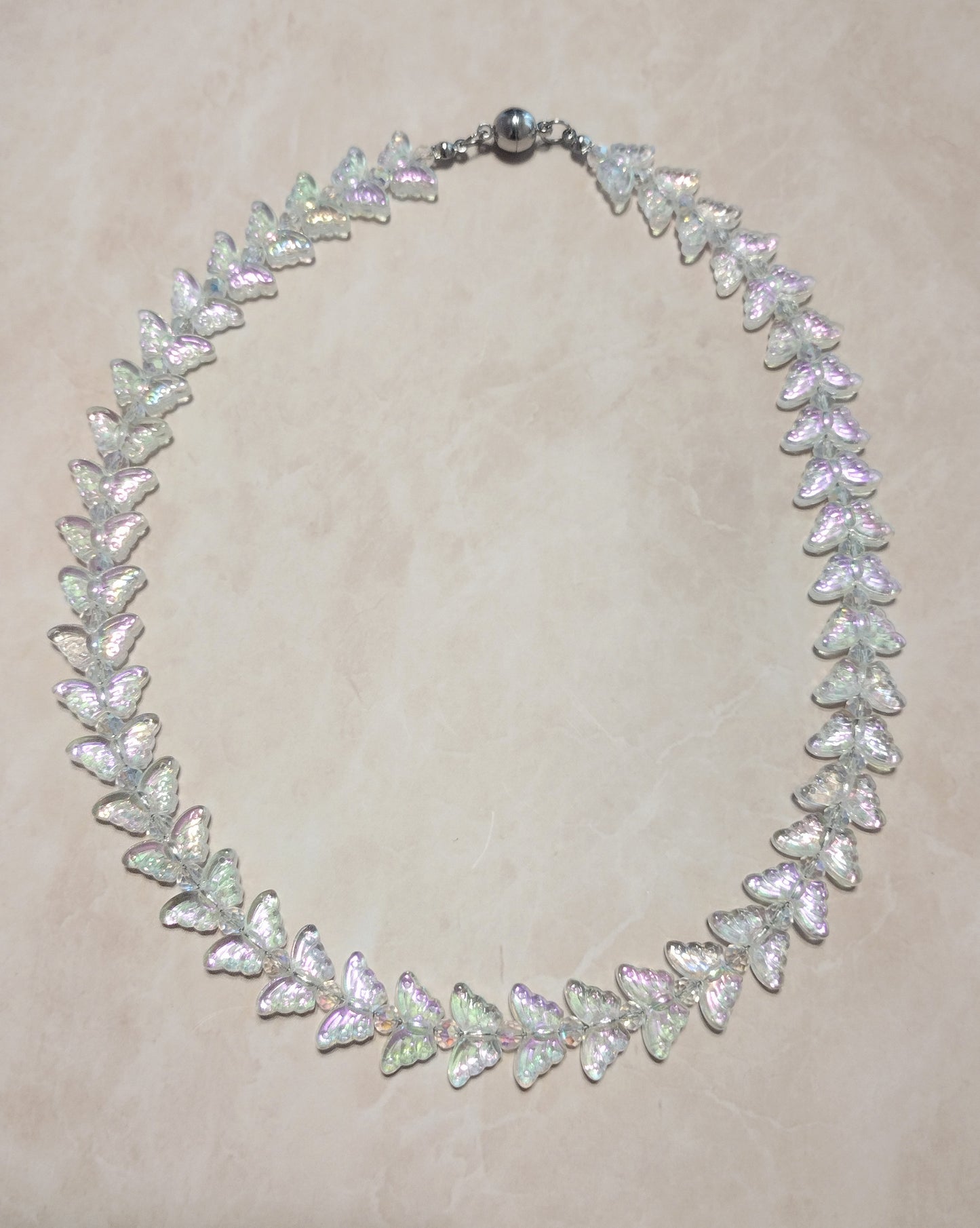 "Butterfly Summer" Glass Bead Butterfly Necklace, Stainless Steel, Magnetic Clasp