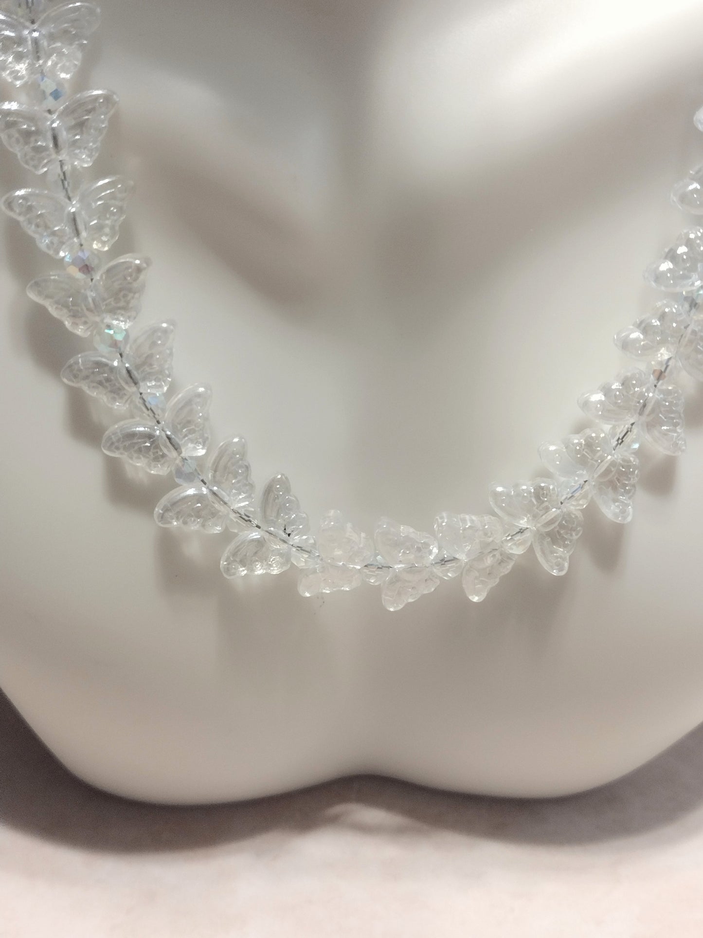 "Butterfly Summer" Glass Bead Butterfly Necklace, Stainless Steel, Magnetic Clasp