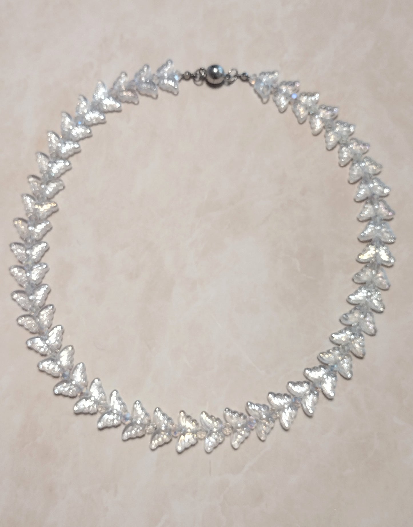 "Butterfly Summer" Glass Bead Butterfly Necklace, Stainless Steel, Magnetic Clasp