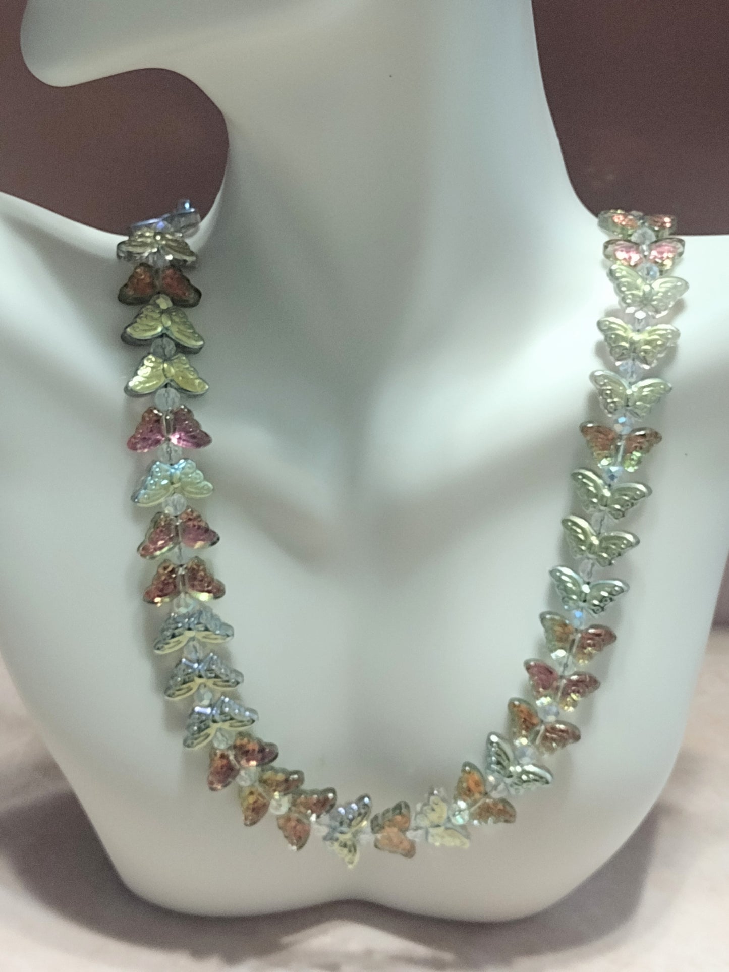 "Butterfly Summer" Glass Bead Butterfly Necklace, Stainless Steel, Magnetic Clasp