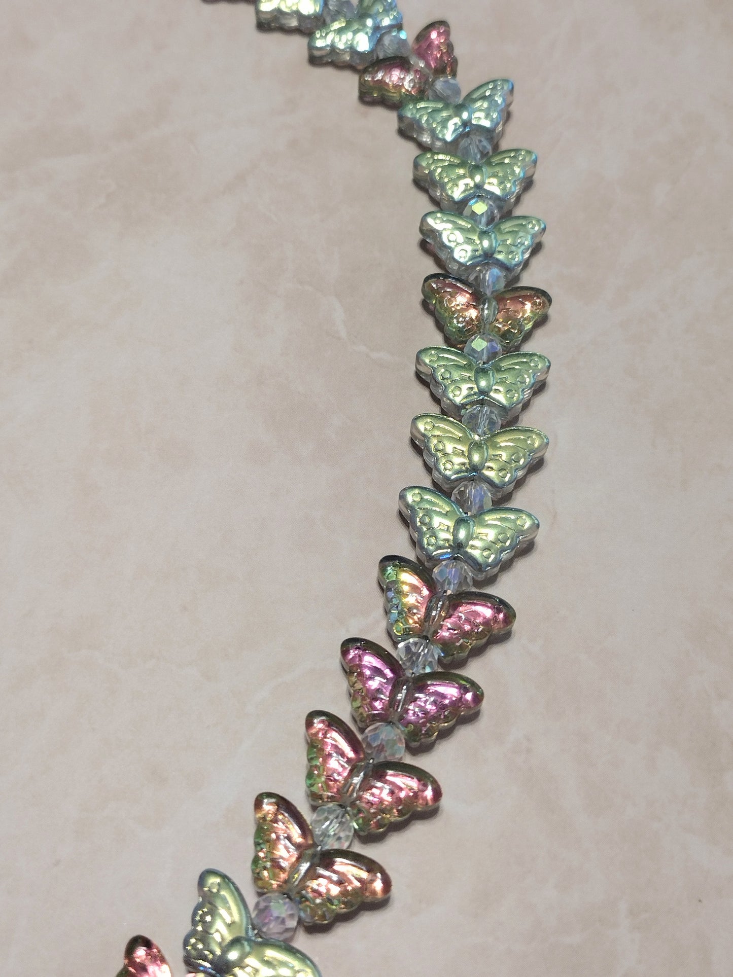 "Butterfly Summer" Glass Bead Butterfly Necklace, Stainless Steel, Magnetic Clasp