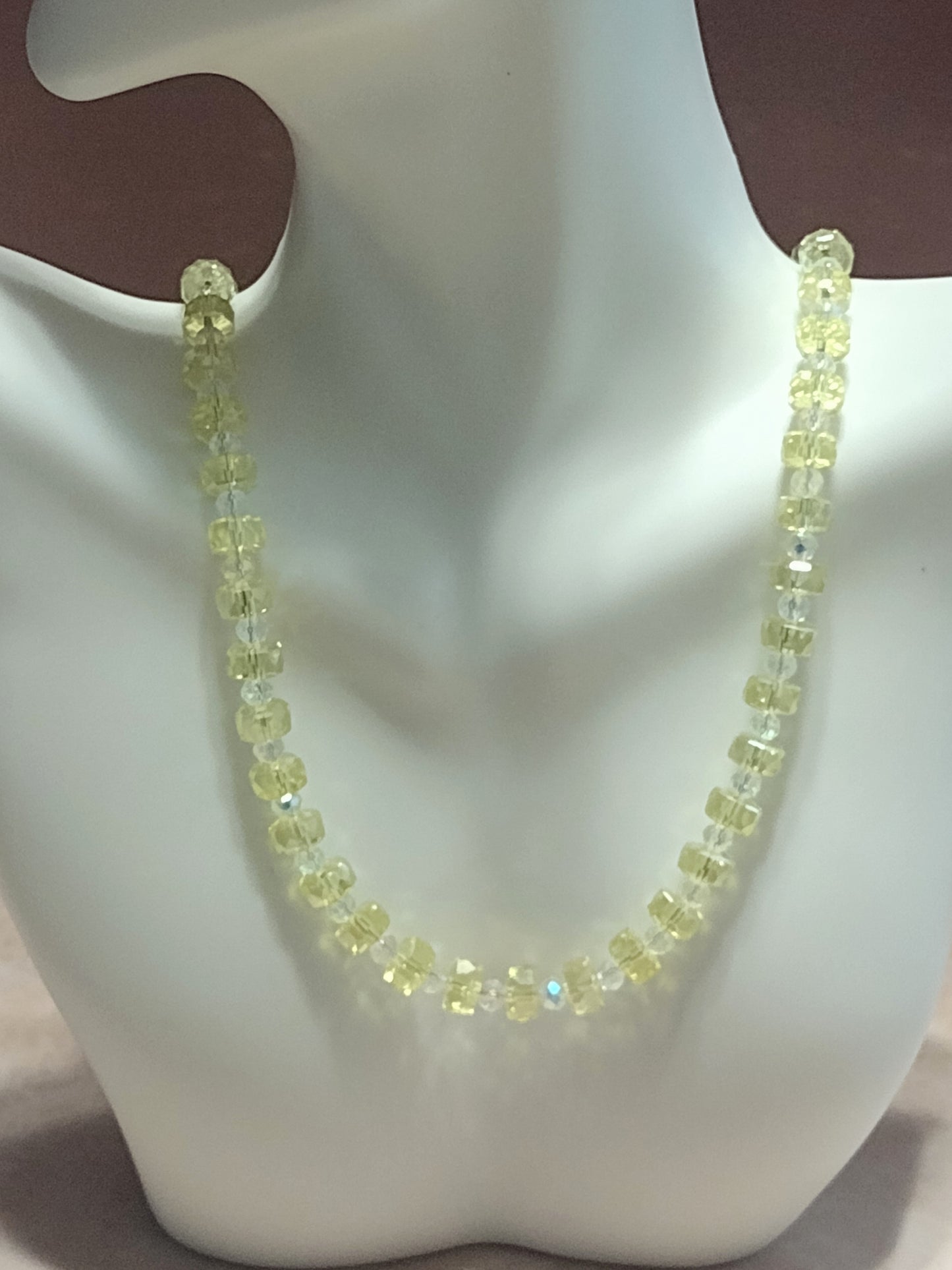 "Shimmer Faceted" Glass Bead Necklace, Stainless Steel. Magnetic Clasp
