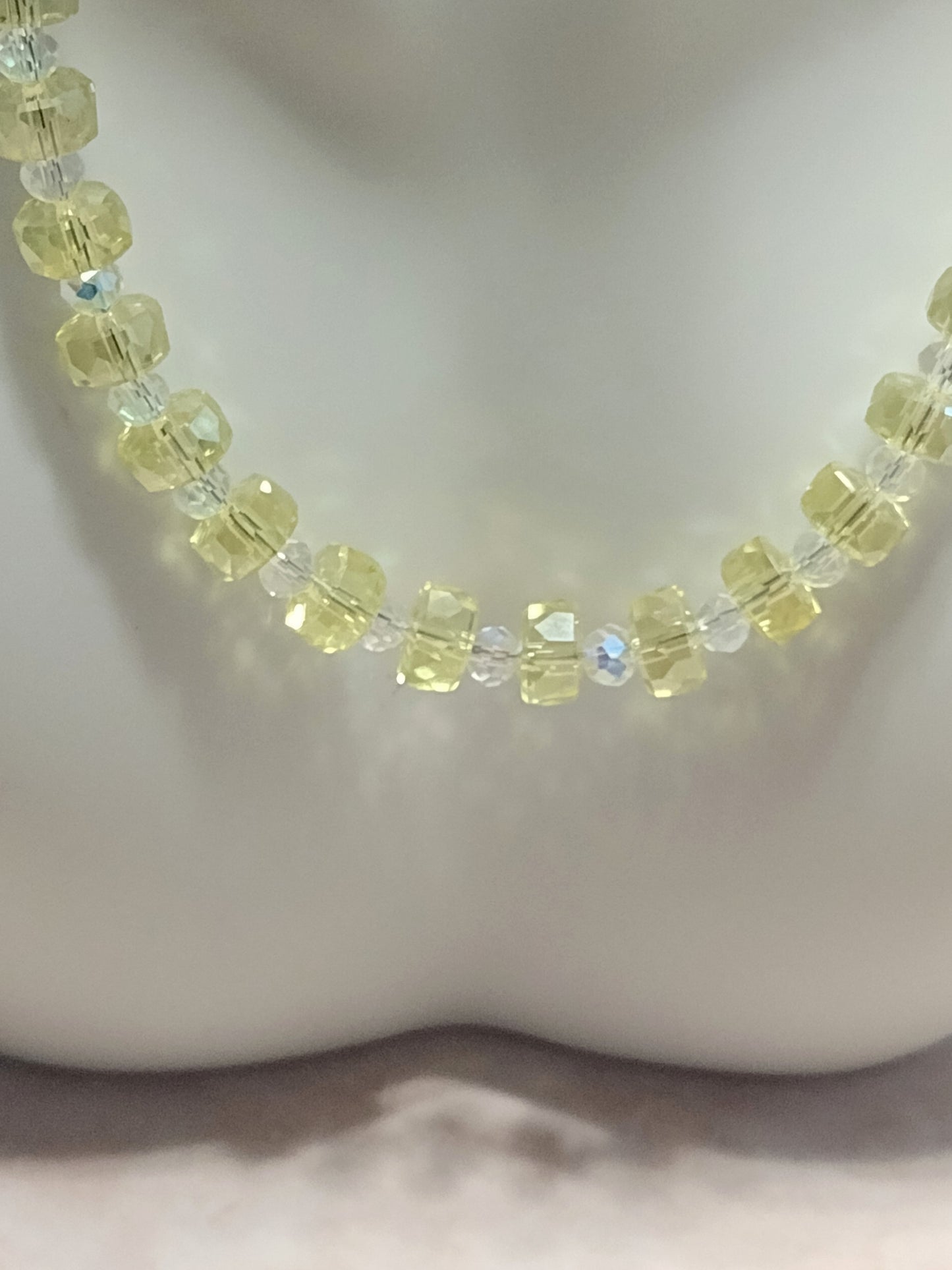 "Shimmer Faceted" Glass Bead Necklace, Stainless Steel. Magnetic Clasp