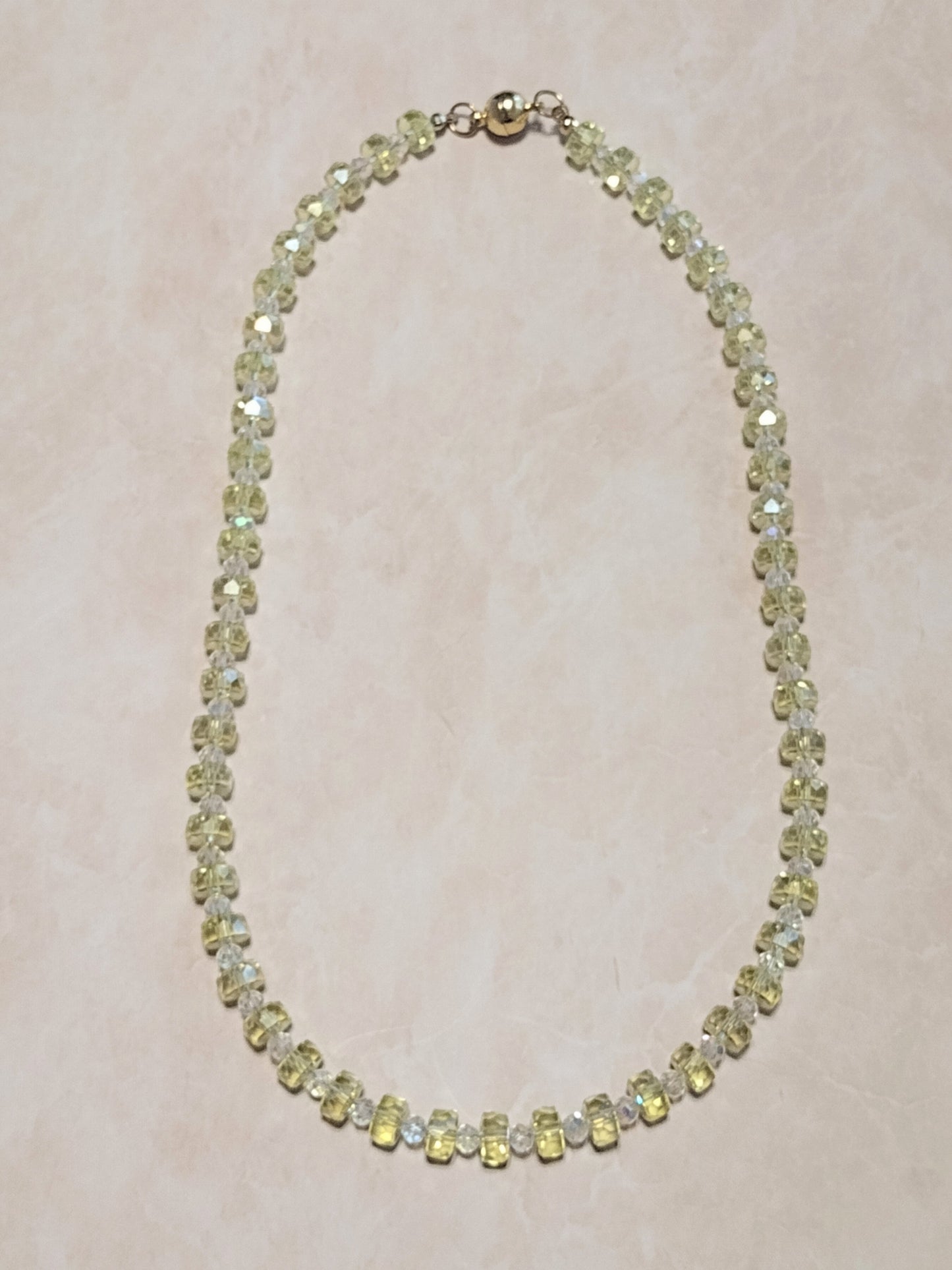 "Shimmer Faceted" Glass Bead Necklace, Stainless Steel. Magnetic Clasp