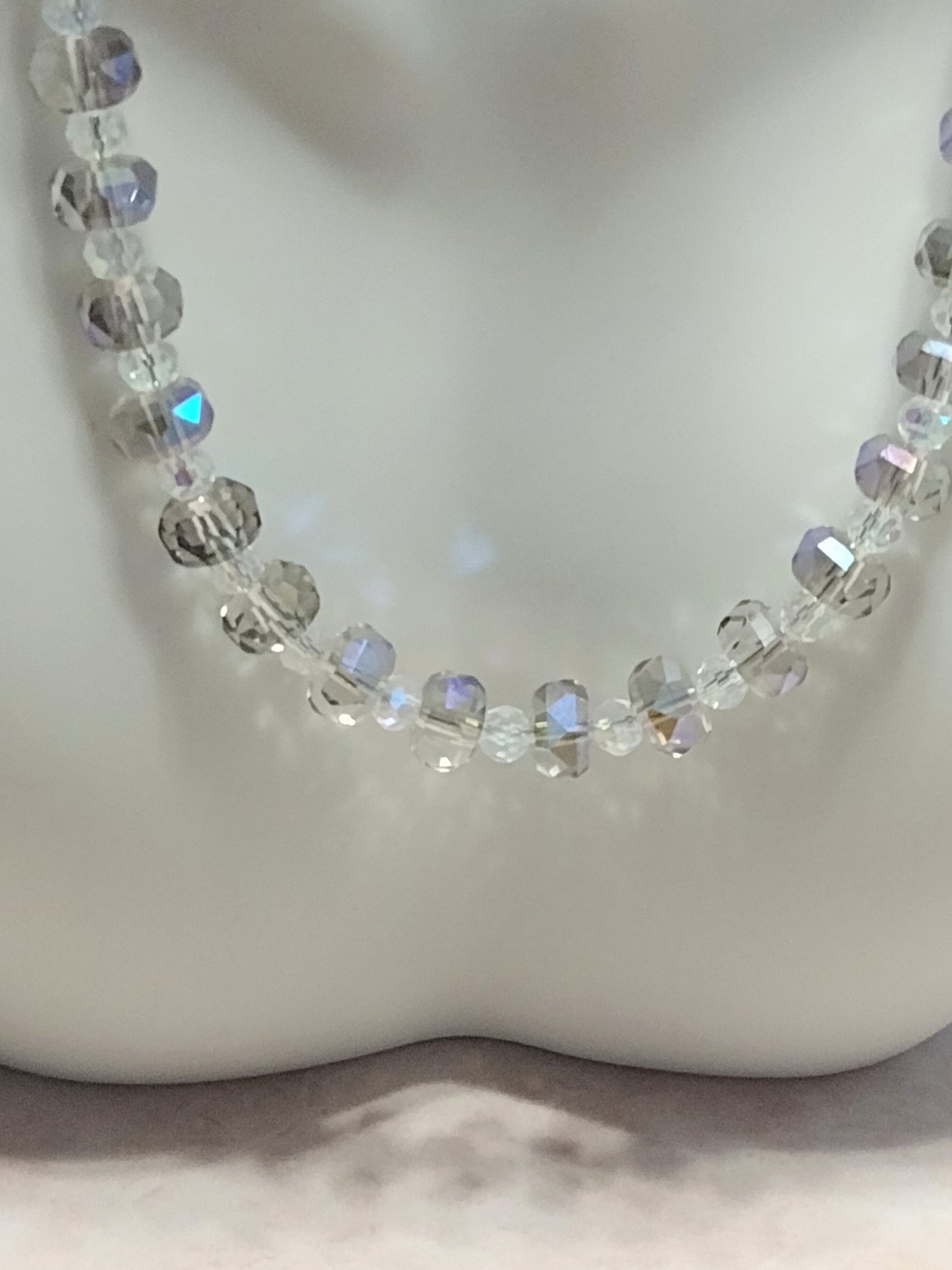 "Shimmer Faceted" Glass Bead Necklace, Stainless Steel. Magnetic Clasp