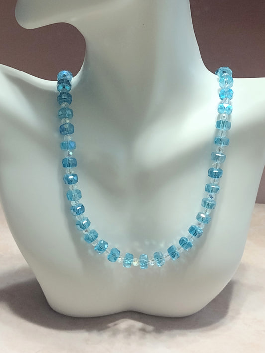 "Shimmer Faceted" Glass Bead Necklace, Stainless Steel. Magnetic Clasp