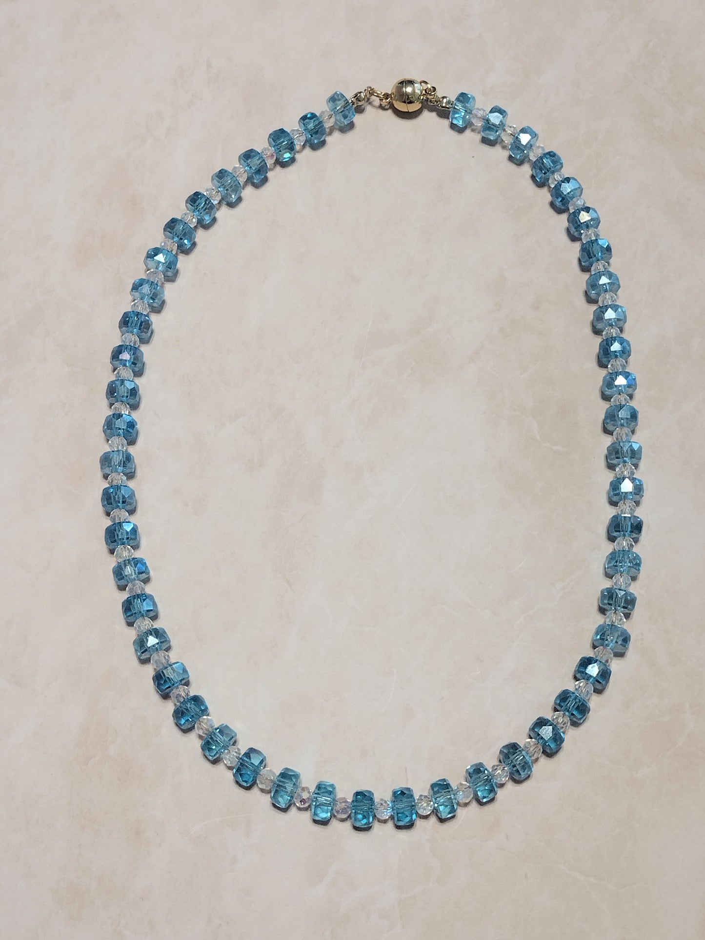 "Shimmer Faceted" Glass Bead Necklace, Stainless Steel. Magnetic Clasp
