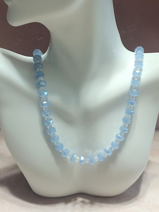 "Opaque Faceted" Glass Bead Necklace, Stainless Steel, Magnetic Clasp