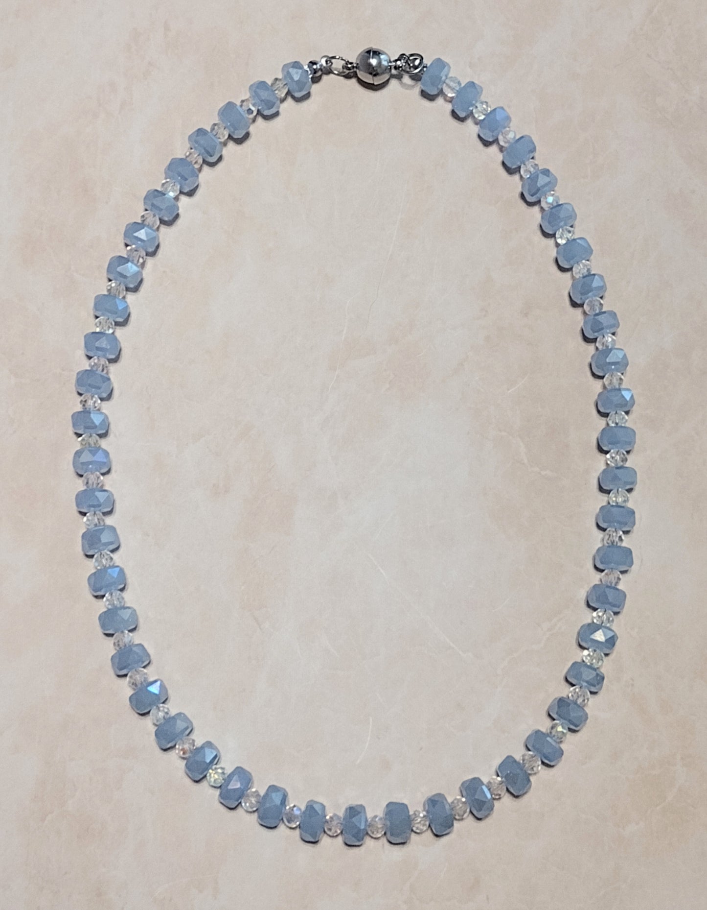 "Opaque Faceted" Glass Bead Necklace, Stainless Steel, Magnetic Clasp