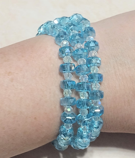 "Shimmer Faceted" Glass Bead 3 Strand Bracelet, Stainless Steel, Magnetic Clasp, 2 Sizes