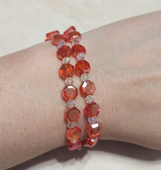 "Royal Hearts" Glass Beaded 2 Strand Bracelet, Silver Stainless Steel, Magnetic Clasp