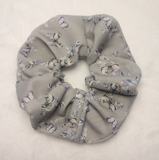 Gray Cotton Butterfly Print Hair Scrunchie
