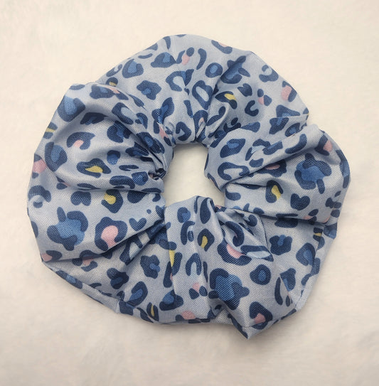 Light Blue Cotton Leopard Print Hair Scrunchie