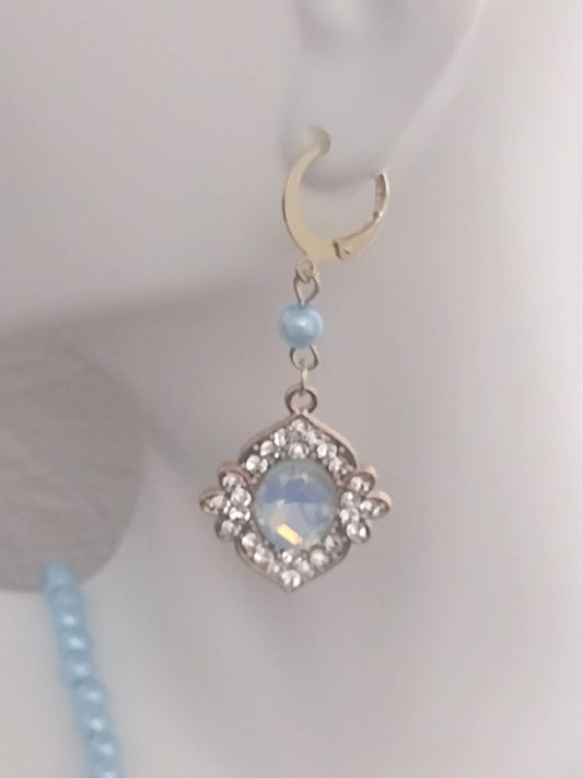 "Ice Pearls" Rhinestone Dangle Earrings, Huggie Back Earrings, Gold Stainless Steel , 2 Colors
