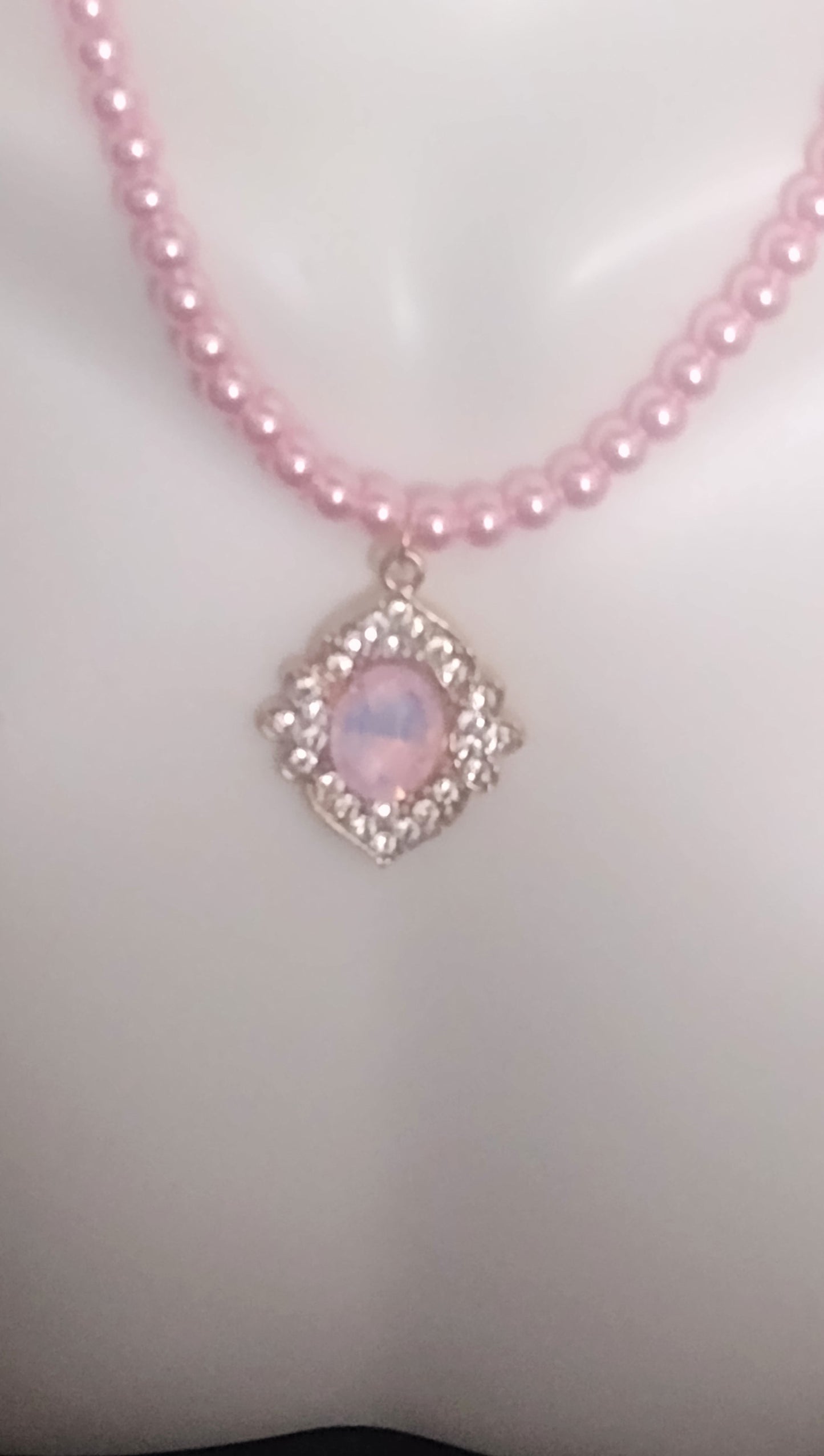 "Ice Pearls" Rhinestone Pearl Beads Necklace, Magnetic Clasp, Gold Stainless Steel, 2 Colors