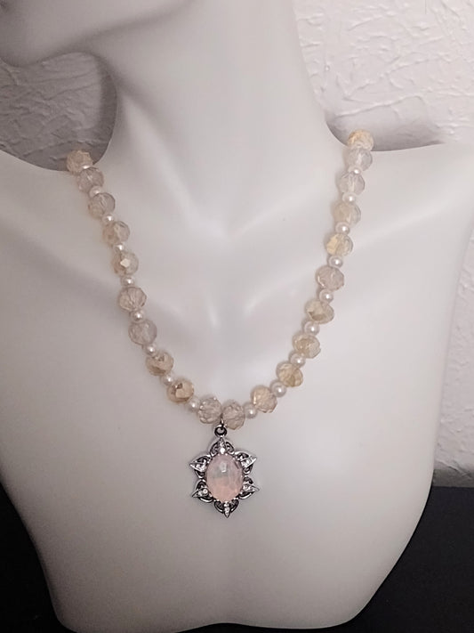 "Champagne Glass" Glass Beaded Necklace, Stainless Steel, Magnetic Clap, 1 Color
